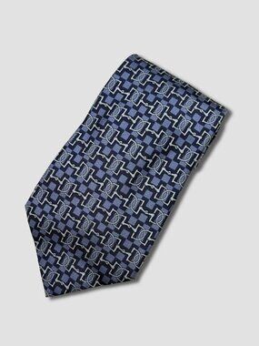 HERMES LIGHT BLUE DARK BLUE HORSEBIT PRINT SILK NECKTIE